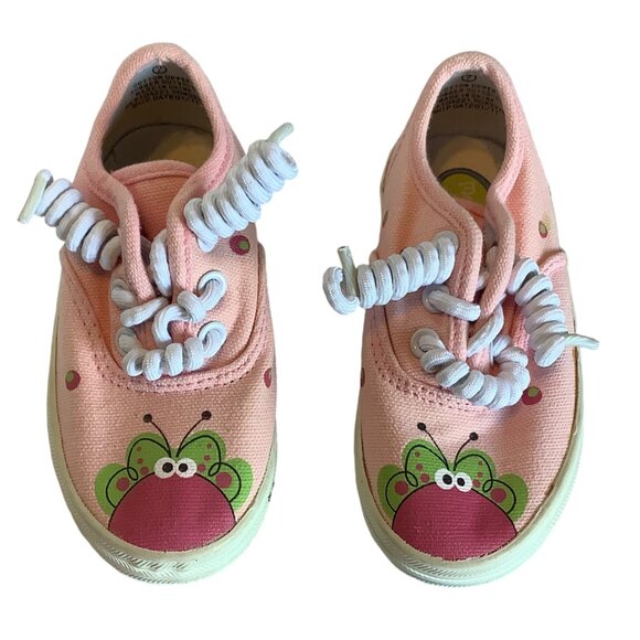 Monkey Toes Ladybug Kids Canvas Tennis Shoes Flutterflies Toddler 7 Spring Laces - Picture 2 of 8